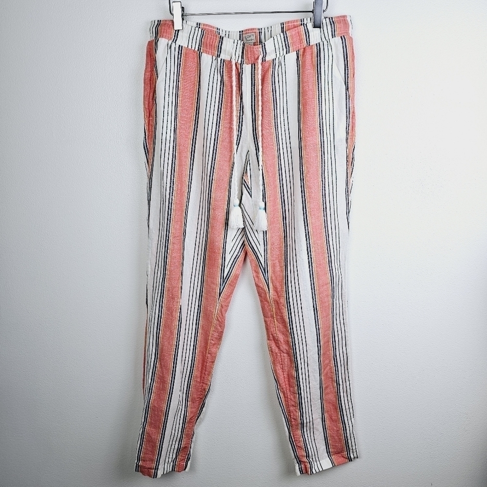 Loft Beach Striped Linen Blend Pants, size Small